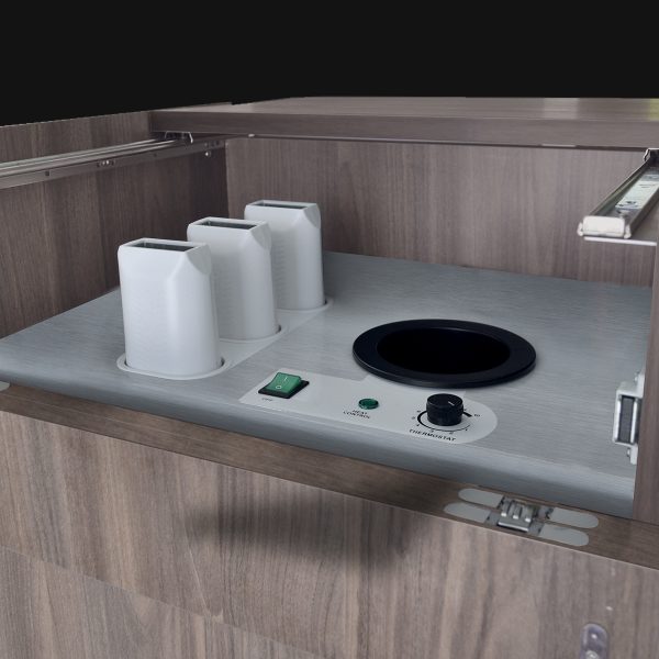 Mobilier spa tip cărucior pentru epilare cu încălzitor ceară și sertare, Lemi T-Wax, detalizare
