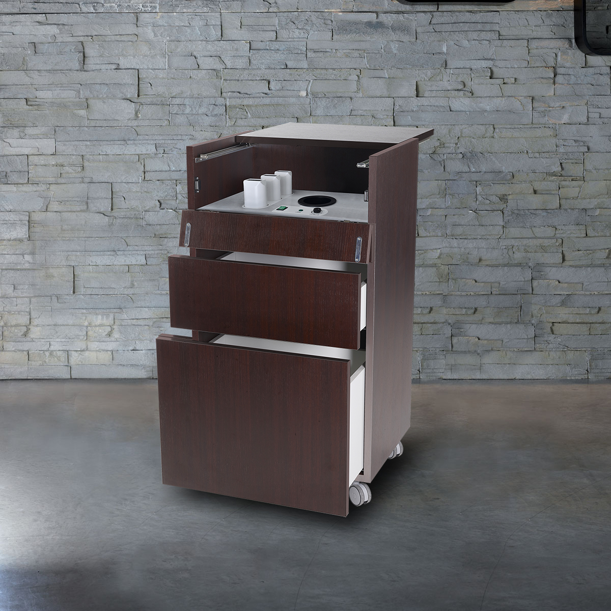 Mobilier spa tip cărucior pentru epilare cu încălzitor ceară și sertare, Lemi T-Wax, sertare